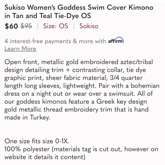 Sukiso Women’s Goddess Kimono Tie Dye Cover Up One Size - Picture 7 of 7